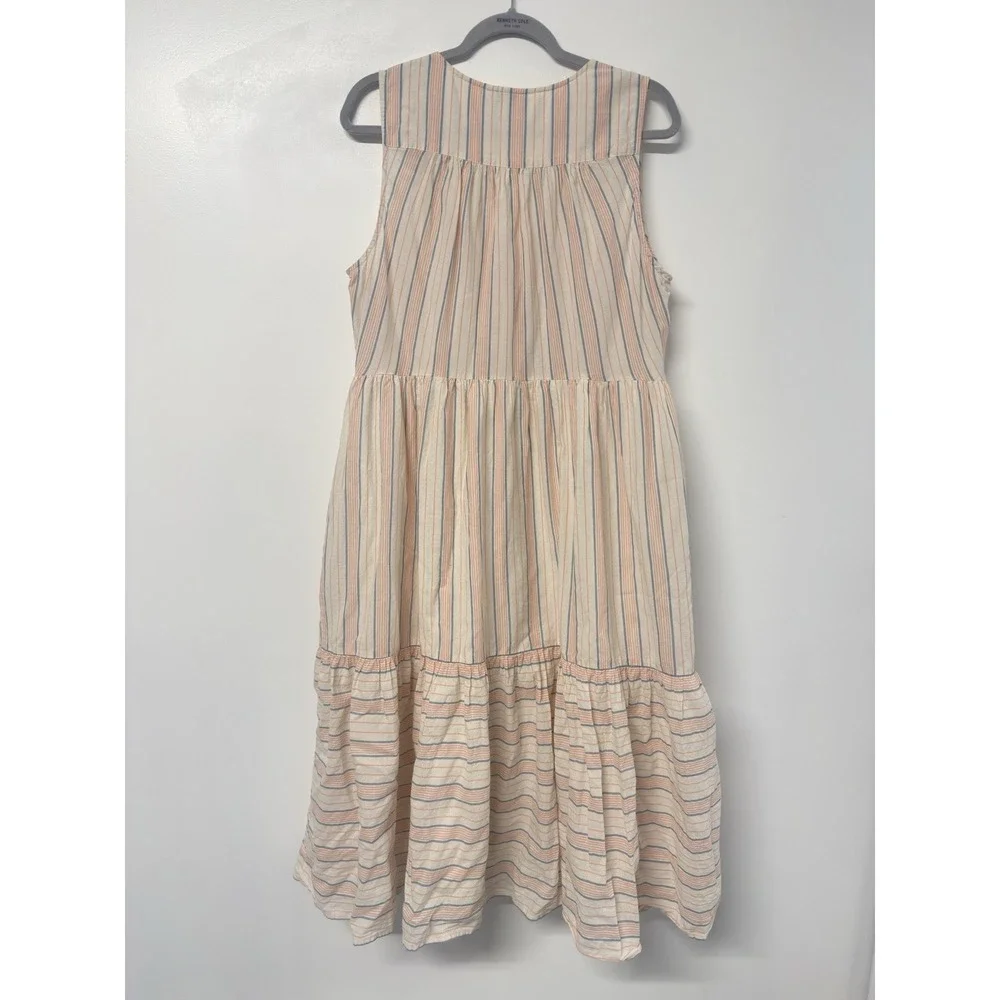 Lucky Brand Pastel Stripe Midi Dress Tiered Womens 1X Cottage Core Button‎ #38